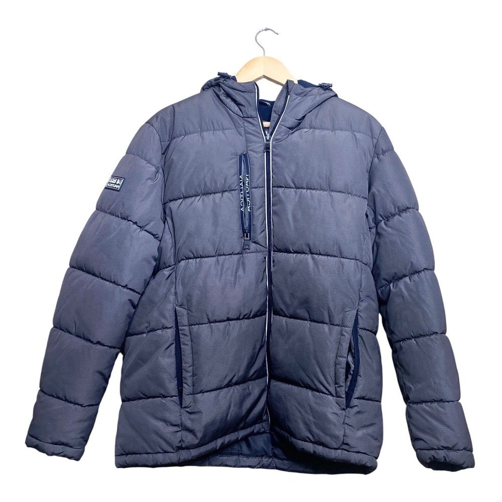 Nautica Mens N83 Puffer Jacket Gray Water Resistant Hooded Insulated Coat Medium